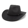 Cappello da cowboy classico in feltro di lana nero con tesa larga e cinturino in pelle - M (56-58cm) / Nero