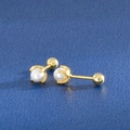 Pair of minimalist 925 silver pearl stud earrings with gold screw back closures - Style 5 / Gold