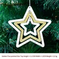 Christmas star ornament with white frame and gold glitter inner detail on a tree - Gold Five-pointed Star