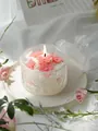 Embossed glass jar candle with pink cherry blossom wax flowers and crown lid decoration - White Peach Oolong (Gift Box)