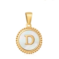 18K vergulde ketting met ronde parelmoer hanger en luxe letter D detail - Letter D
