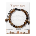 Verstelbare tijgeroog kralenarmband met zwart geweven touw op presentatiekaart - Tijgeroog Stijl (FK2279) / 19cm