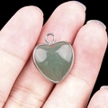 Green natural stone heart pendant with polished silver metallic edge trim - Green Aventurine Silver Edging