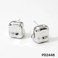 Irregular liquid metal silver stud earrings with high-gloss mirror finish in geometric style - Irregular Thick Square (PD2448)