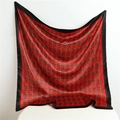 Elegant red square silk scarf with gold stirrup print and black border for women - Dark Red