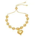 Minimalist 18k gold plated beaded bracelet featuring a polished heart pendant for women - Style A (8mm Bead-Drawstring)