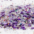 Detailed macro shot of 2-8mm purple mixed glass chips and pearls for DIY crafts - Style 13