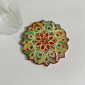 Bohemian octagonal ceramic coaster with colorful mandala patterns and gold foil finish - Red Colorful Mandala