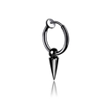 Black stainless steel clip-on hoop earring with a sleek metal cone spike pendant - Spiked Ring Style