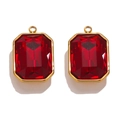 Paire de pendentifs en cristal rouge rectangulaire avec cadres dorés - Style B Rouge