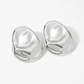 Polished silver irregular oval earrings with liquid metal texture and organic shape - 1 Pair / Silver (PDE3418)
