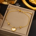 Detail of adjustable gold bracelet with heart-shaped mother of pearl charm pendant - Gold MOP Heart Adjustable Chain (FSY735)