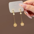 Long tassel drop earrings with gold hollow metal balls, white pearls and sparkling crystals - Gold Pearl Hollow Ball