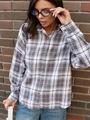 Chemise à carreaux oversize pour femme en gris blanc et rose pour un look décontracté chic - S / Gris
