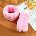 Soft pink plush wristbands for face washing made of high-absorbent coral fleece material - Pink Wristband 2-Piece Set (20#)