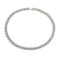 Detailed view of a silver necklace featuring green gemstones in a floral leaf pattern - Silver Green Zirconia Necklace