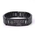 Bracciale nero in acciaio inossidabile con bussola e citazione per il diploma - Stile 4-Wherever You Go