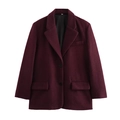 Chaqueta blazer de lana burdeos para mujer con hombreras y diseño de corte recto - XS / Burdeos