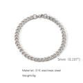 5mm silver Cuban link chain bracelet made of 316 stainless steel on white background - 5mm/18cm / Steel
