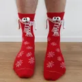 Detail of red Christmas socks with 3D eyes and snowflake patterns in cotton blend - Red Snowflake Scarf 3D Eye