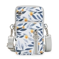 Crossbody phone bag in white fabric with blue leaves and orange fruit print - Blue Leaves Yellow Fruits