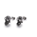 Gothic schedel oorknopjes in vintage zilver met fonkelende witte strass-steentjes - Witte Zirconia Stijl (KE71194)