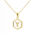 Golden hexagonal necklace featuring white enamel and 18K gold-plated letter Y pendant - With Chain / Gold - Letter Y