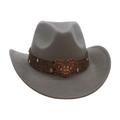 Grey felt western cowboy hat with embossed brown leather band and rhinestone heart buckle - Adult Size / Gray