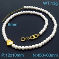 Elegant pearl beaded necklace with gold heart pendant and adjustable OT toggle clasp - Hollow Heart Charm Style (KN236043-KFC)