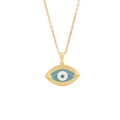 Goldene Halskette mit blauem bösem Auge Handanhänger und weißem Emaille-Detail - Ovales Evil Eye (3#)