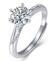 Six-prong moissanite ring in silver finish with adjustable band and side accents - R10881 Moissanite Style / 1 Carat / 6.5mm