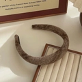 Minimalist wide brown plush headband on wooden jewelry tray for women hair styling - Brown