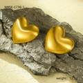 Detailed view of large brushed gold heart earrings with exact dimensions and weight data - Golden Brushed Heart (NMSE-C736-1)