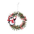 Christmas wreath ornament featuring a plush penguin, pine cones, and red checkered bow - Penguin Style