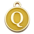 Round gold alloy pendant with yellow enamel finish featuring capital letter Q charm - Letter Q Style / 1 Piece (12x14mm) / Yellow