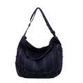 Fashionable dark blue denim hobo tote bag with topstitch details and front pockets - Dark Blue
