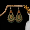 Bohemian retro tassel earrings with green and brown stones on bronze base - Antique Gold + Green Brown Stone (E5831-2/Orange)