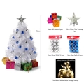 Mini 45cm weißer künstlicher Weihnachtsbaum mit LED-Licht und silbernem Dekor - 45cm Weißer Baum Mit Ornamenten Warmweiß Batterie LED