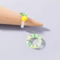 Chic transparent crystal beaded ring and fruit resin ring in yellow and green - Pear Acrylic Ring (SE1075)