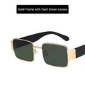 Square sunglasses featuring a gold metal frame and dark green lenses with a retro style - Gold Frame Dark Green Lenses