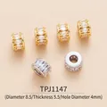 Macro detail of 8.5mm brass barrel beads with cubic zirconia for DIY jewelry making - TPJ1147-White Zircon