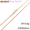 Rose gold plated titanium steel twist rope chain necklace 600mm x 2mm for unisex style - 2mm Width 60cm Length (KN228812-Z)