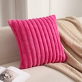 Soft pink striped plush pillow cover on a beige sofa, minimalist elegant home decor - Rose Red