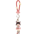 Traditional Chinese style lady keychain with lotus fairy charm and red silicone strap - Good Luck Lotus Keychain