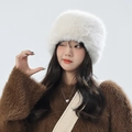Plush faux fox fur winter hat in beige featuring thick thermal lining and fluffy texture - One Size / White