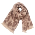 Close-up of leopard print scarf with short tassels in brown and beige colors - Beige Coffee