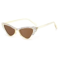 Lunettes de soleil œil de chat chic avec strass et monture champagne tendance - C2 Monture Jaune Clair Verres Thé