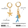 Détail des boucles d'oreilles étoile de mer montrant dimensions et imperméabilité - Style Corail Étoile de Mer Océan Asymétrique (JDP2409012)