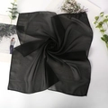 Elegant solid black chiffon square scarf displayed on white background with floral cards - Black
