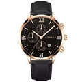 Men's quartz watch with rose gold case, black dial and leather strap with date window - Rose Gold Case Black Dial Black Strap (11)